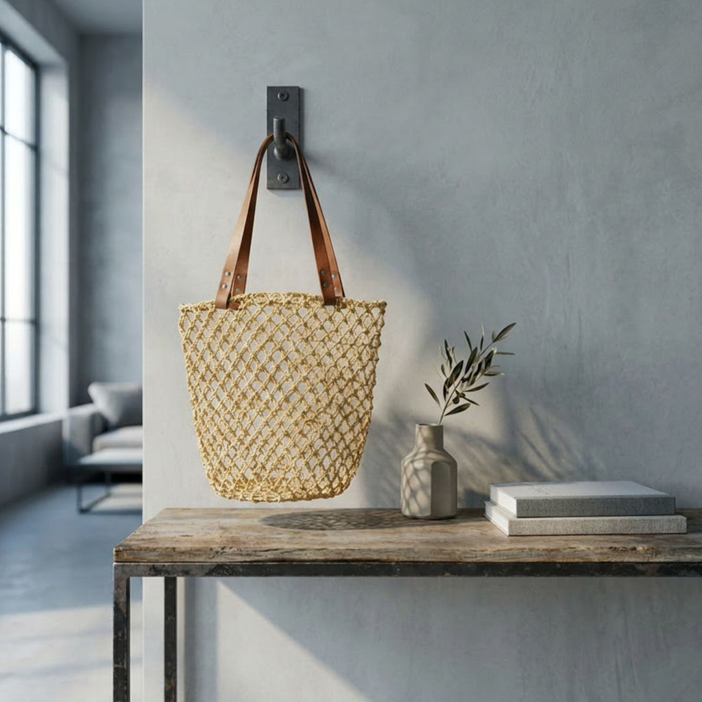 Bolso Pilwa del Budí de Fibra Natural con Asa de Cuero - Witralun