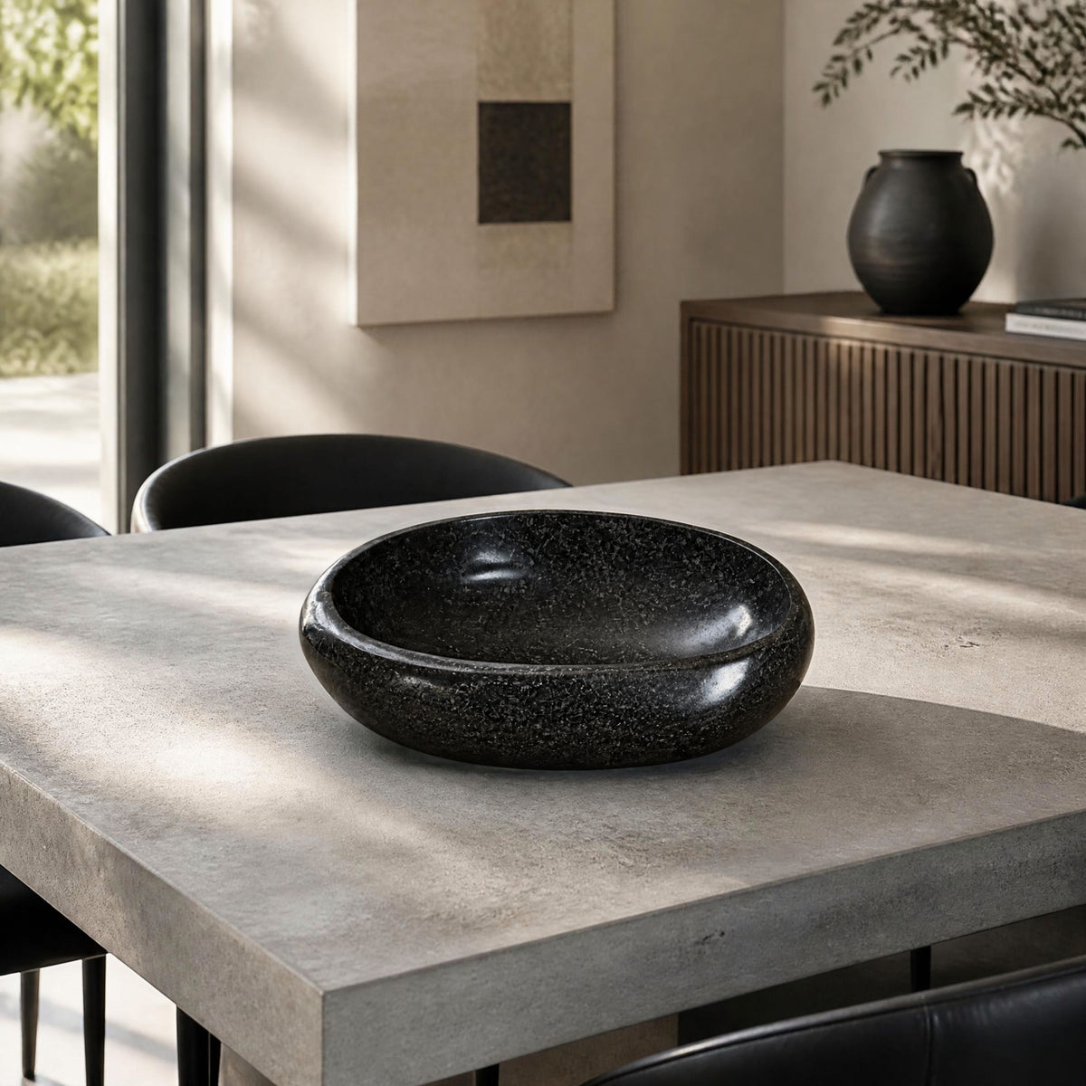 Centro de Mesa de Piedra Volcánica Negra - Witralun (32x23 cm)
