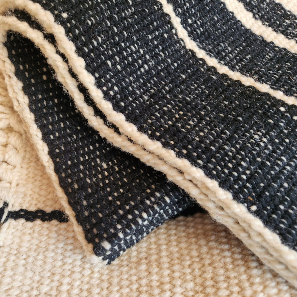Conjunto de Cama de Lana de Oveja Telar Mapuche Blanco Negro King - Witralun