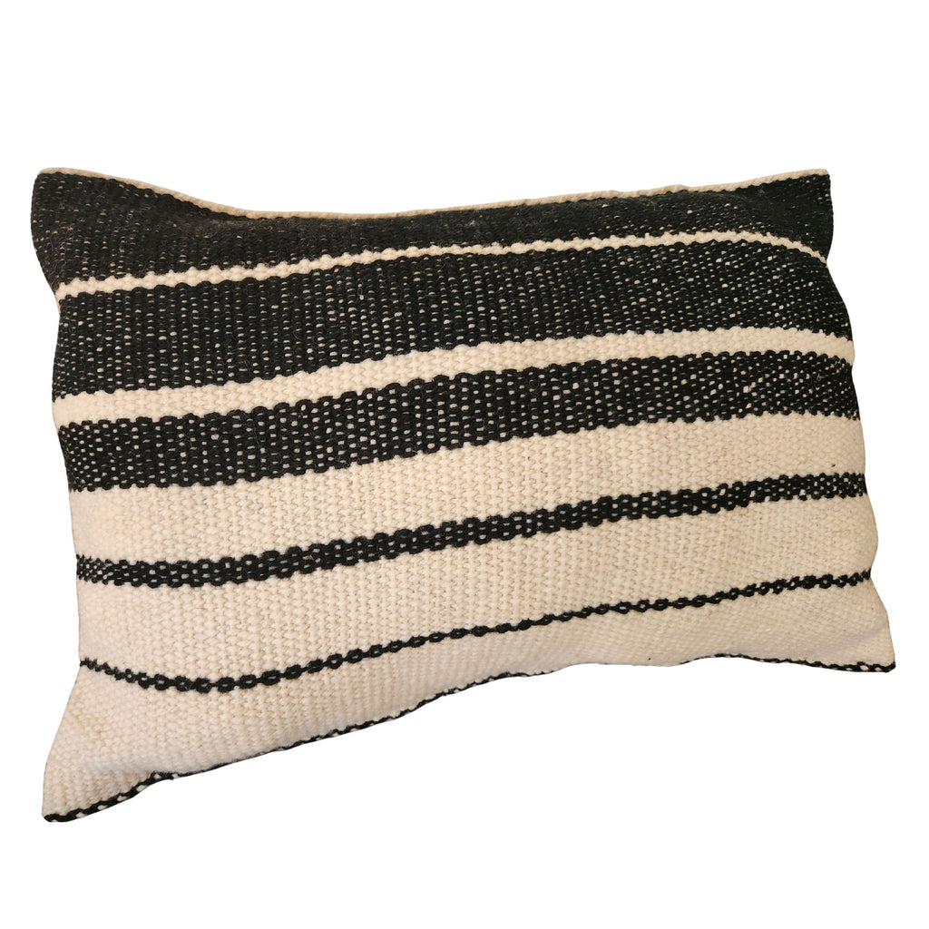 Conjunto de Cama de Lana de Oveja Telar Mapuche Blanco Negro King - Witralun