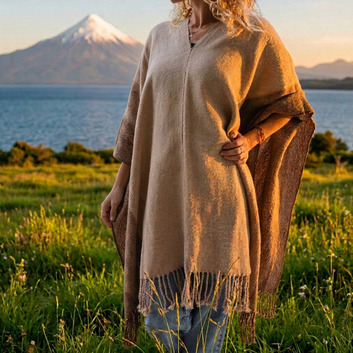 Poncho de Lana de Alpaca Tejido a Mano - a pedido Witralun
